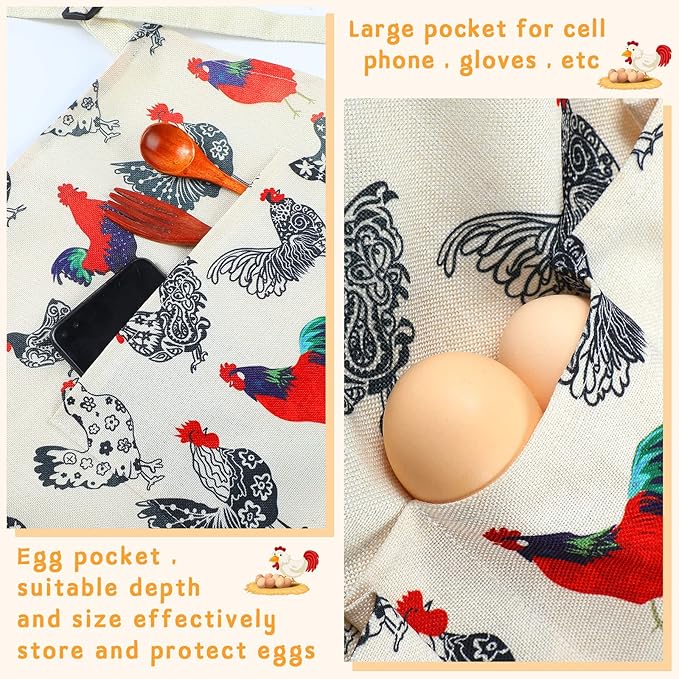 Loopeer 2 Pcs Egg Apron Collecting Apron for Fresh Egg Gathering Adjustable Gathering with Pocket for Gift Women