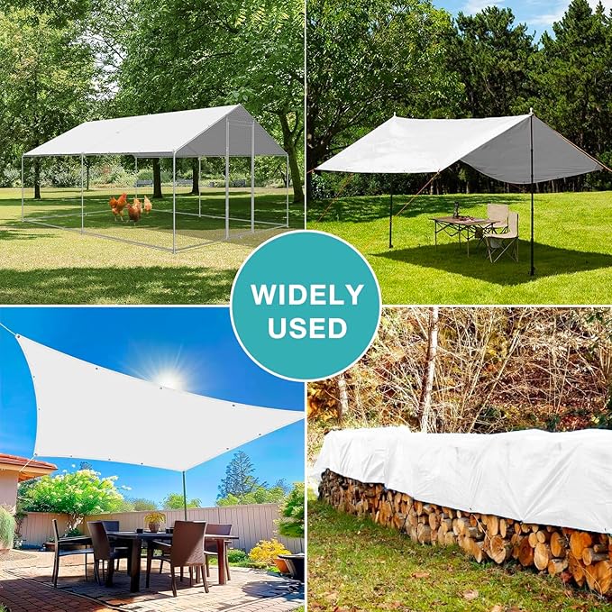 Chicken Coop Cover Waterproof, 11.5 * 6.5 FT Chicken Run Tarp with Ball Bungees Cords, UV Shade Cloth for Yard Large Chicken Coop, Walk-in Chicken Run Pen, Duck Coop Tarp Replacement (2 Pack,White)