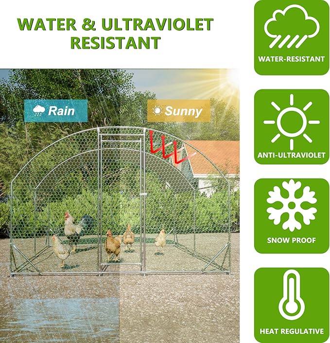 KEIKI Metal Chicken Coop, Metal Chicken Run with Waterproof and Anti-UV Cover, Farm Poultry Run Hutch Hen House, Walk-in Chicken Pen for Poultry Duck Rabbit, 13.12ft x 9.84ft x 6.56ft