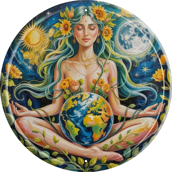 Garden Girl Metal Sign 8x8in Round Botanical Plaque for Shed Wall Decor Gardening Gift