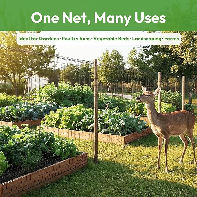 Deer Fence for Garden 7ft x 50ft, Plastic Mesh Deer Fence Netting with Pre-Strung Reinforced Edge, Reusable Temporary Fence, Ideal for Animal Barrier & Garden Fencing for Plants & Fruit Trees
