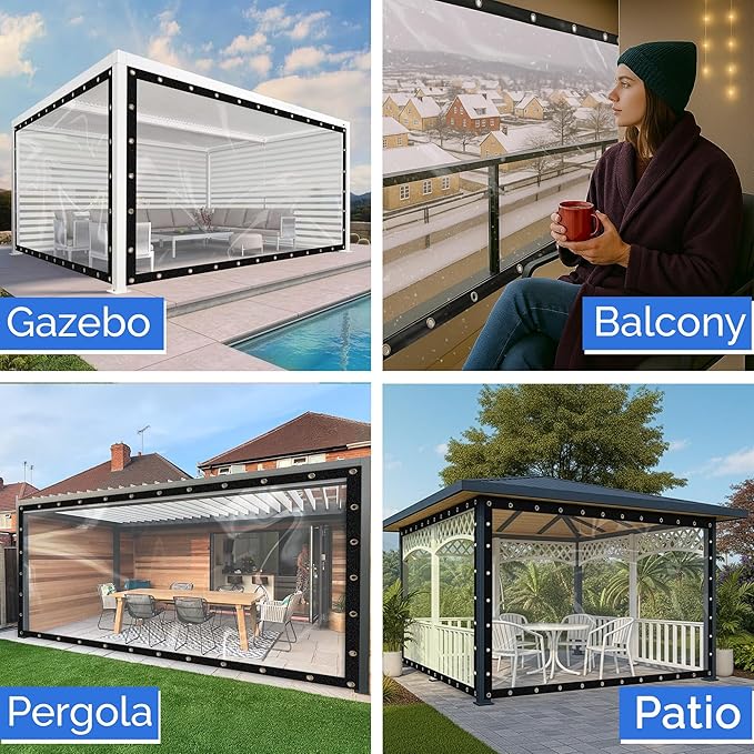 Covers & All Heavy Duty Clear Vinyl Tarp – 20 Mil Waterproof Clear Tarp with Grommets for Patio, Porch, Gazebo, Greenhouse & Chicken Coop (6 x 20 ft)