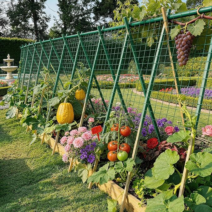 Green Metal Garden Fence, 48inch(H) x 100ft(L), 2 inch x 3 inch,14GA 2/3/4/5/6 Ft Tall Chicken Wire PVC Coated Welded Wire Mesh Roll for Dogs Border Yard Vegetable Plant Protection Poultry Netting