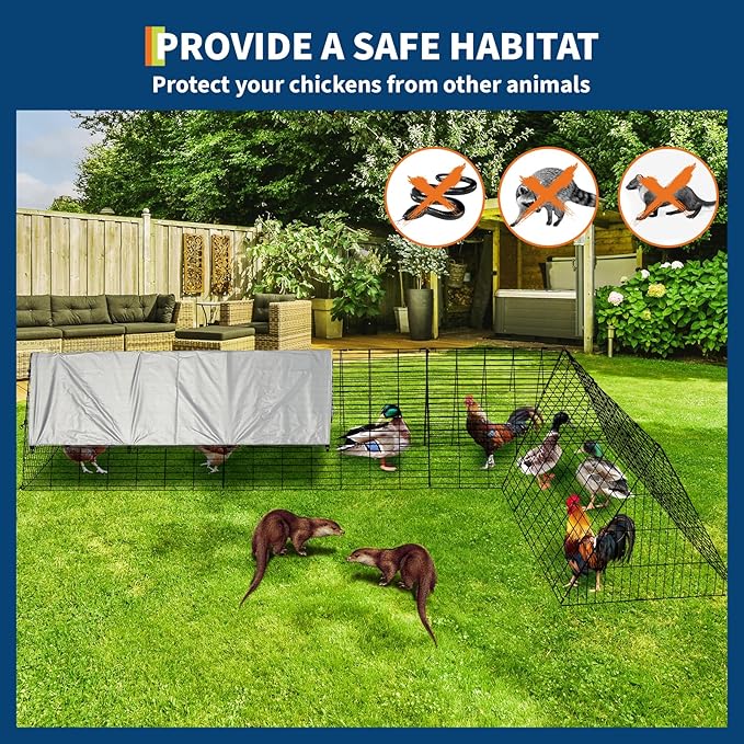 Large Metal Chicken Coop, Chicken Tunnels for Outside, Portable Chickens Run with Waterproof and Anti-UV Cover, Cage Rabbit Duck Hen House for Yard Farm Use