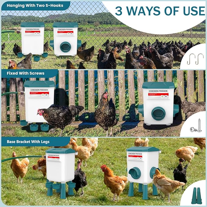 Float-Controlled Automatic Chicken Waterer & No Waste Feeder Kits - Chicken Coop Accessories, Poultry Waterer and Feeder, Two Buckets 3 Gallon/18-23 Pounds