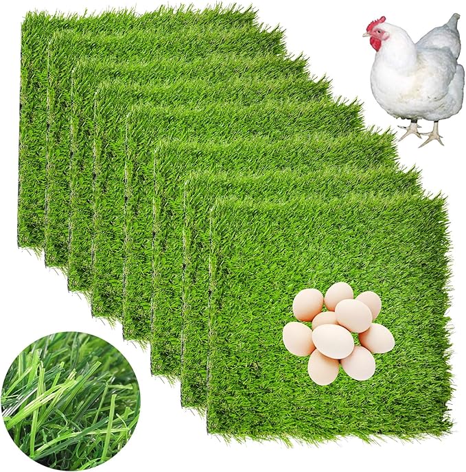 Hamiledyi Chicken Nesting Box Pads 8 Pcs Artificial Grass Rug Carpet Synthetic Turf Mat Nest Box Bedding for Chicken Coop Pet Garden Lawn Indoor Outdoor 12"x12"