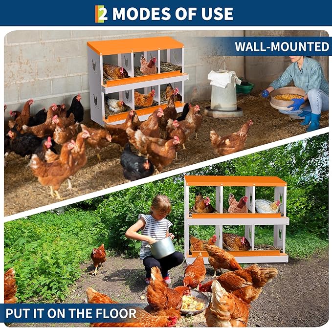 Chicken Nesting Box,6 Compartments Galvanized Steel Metal Chicken Laying Box with Roll Out Egg Collection,Wall Mount Chicken Nesting Boxes,Easy Egg Collection, Hen Roosting Boxes