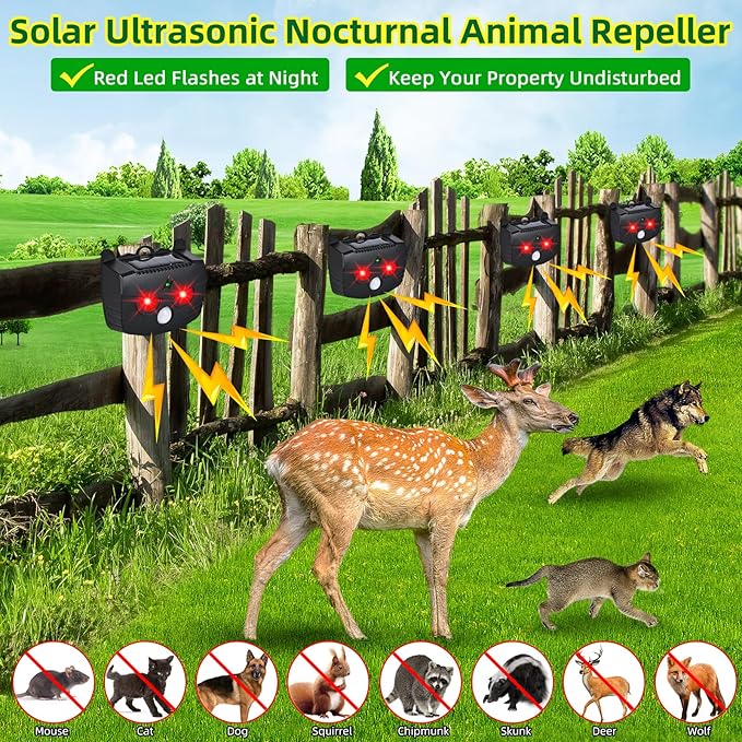 Solar Nocturnal Animal Repellent Outdoor Predator Lights for Chicken Coop Predator Protection Coyote Deterrent for Yard Nite Guard Solar Lights Predator Eyes-Protects Against Fox,Raccoon,Skunk,Deer(4)