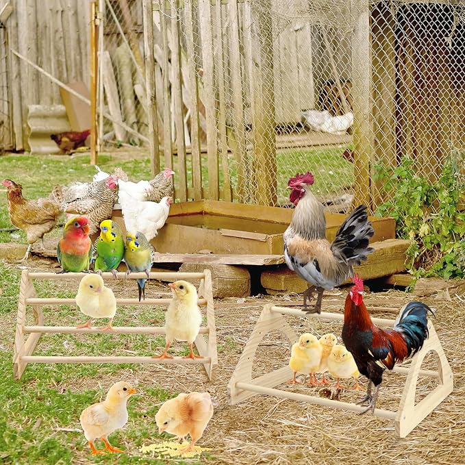 Large Wood Pine Chick Perch, Wooden Perch Chicks Toys for Coop and Brooder, Strong Chicken Jungle Gym Roosting Bar for Baby Chicks