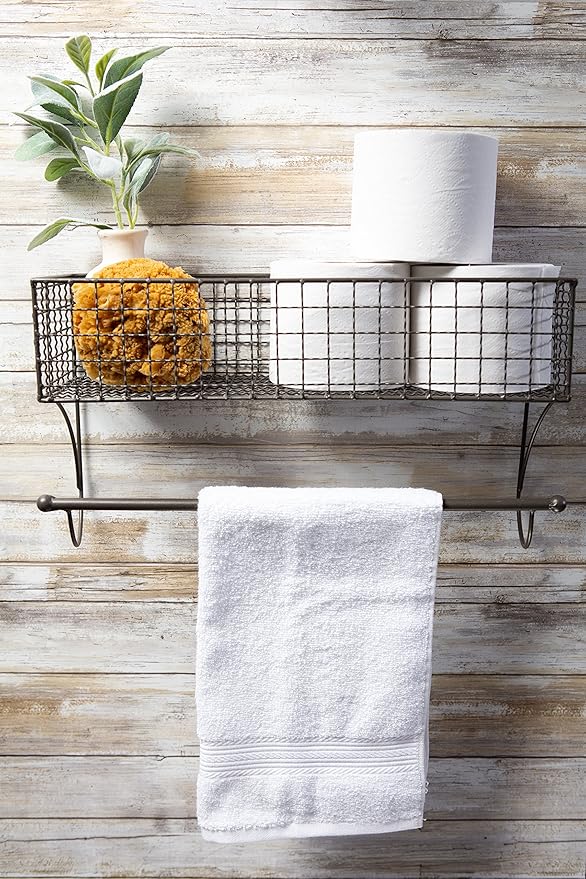 DII Rustic Farmhouse Bathroom Décor, Metal Storage, Large Towel Bar, Gray