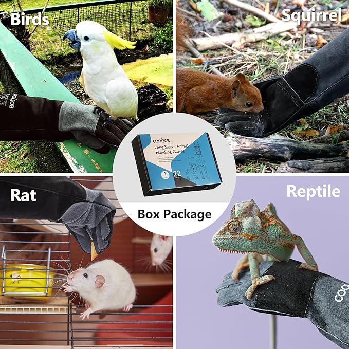 COOLJOB Kevlar Bite Proof Animal Handling Gloves for Cat Grooming, Dog Training, Leather Protective Gloves for Men, 16/22"