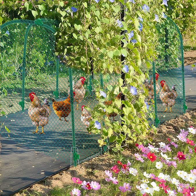 Large Chicken Tunnel Coop Run, 157 × 31.5 x 25.5 Inch, Easy to Install Green Yard Poultry Tunnel for Outdoor Yard, Ideal for Chickens, Ducks, Rabbits, and Small Animals