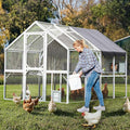 KEIKI 110"L Outdoor Large Chicken Coop with Waterproof Cover, Roosting Platform, Wire Mesh & 2 Lift Small Doors with Locks, Wood Chicken Coop House with Run for Cat Kitten Playpen, Duck, Rabbit, Quail
