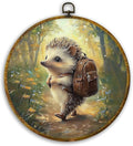 CUANFDDSF Nature Forest Hedgehog Round Wall Art, Cute Jungle Animal Framed Hanging Wall Decor, Cottagecore Forest Animal Canvas Prints Decorations for Home Bedroom Living Room, 10x10 Inch