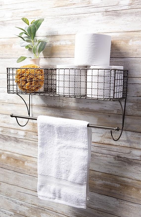 DII Rustic Farmhouse Bathroom Décor, Metal Storage, Large Towel Bar, Gray