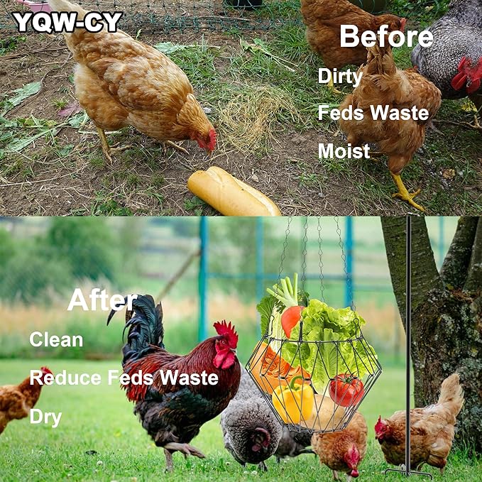 Hanging Chicken Feeder, Foldable Chicken Vegetable Fruits Feeder, Poultry Feeding Holder Basket with Hanging Chain, Veggie Treat Ball for Chicken Coop Accessories (1 Pack)