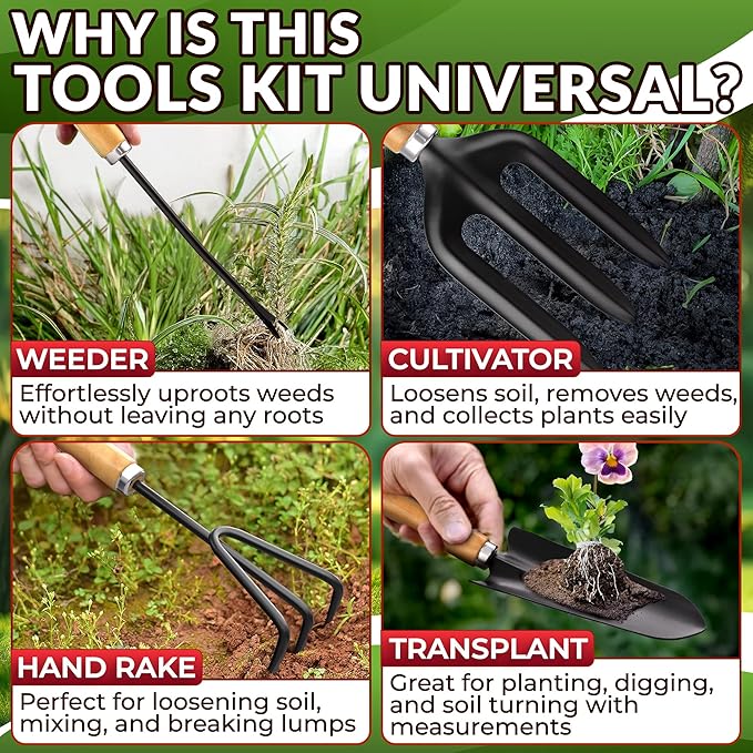 Compact Gardening Tool Set of 9 - Mini Garden Kit for Women with Multiple Pockets, Rust-Proof Steel Planting Tools for Gardeners - Portable Garden Tool Bag, Outdoor and Indoor Gardening Kit for Women