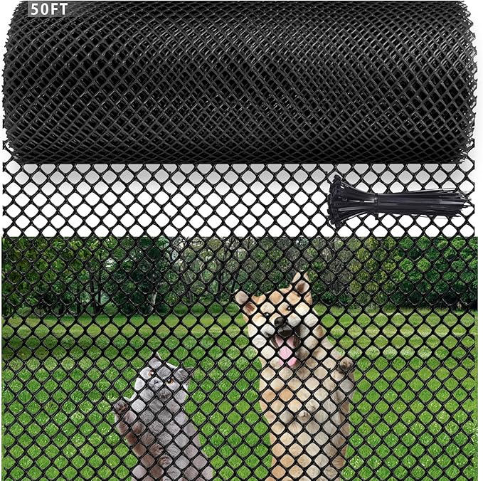 Plastic Pet & Garden Fence - Black 15.7in X 50ft Roll Multi-Use Decorative Chicken Wire Fencing for Poultry, Gardening & Animal Barriers