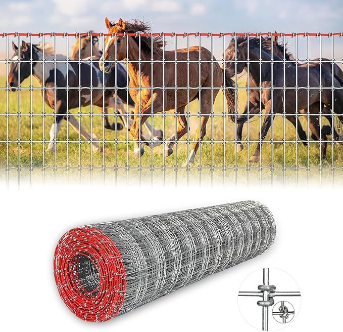 4x50ft Heavy Duty Horse Fence, 2x4 Inch Mesh, Rust-Resistant Metal Wire Farm Fencing for Livestock, Pasture, Garden, and Animal Containment