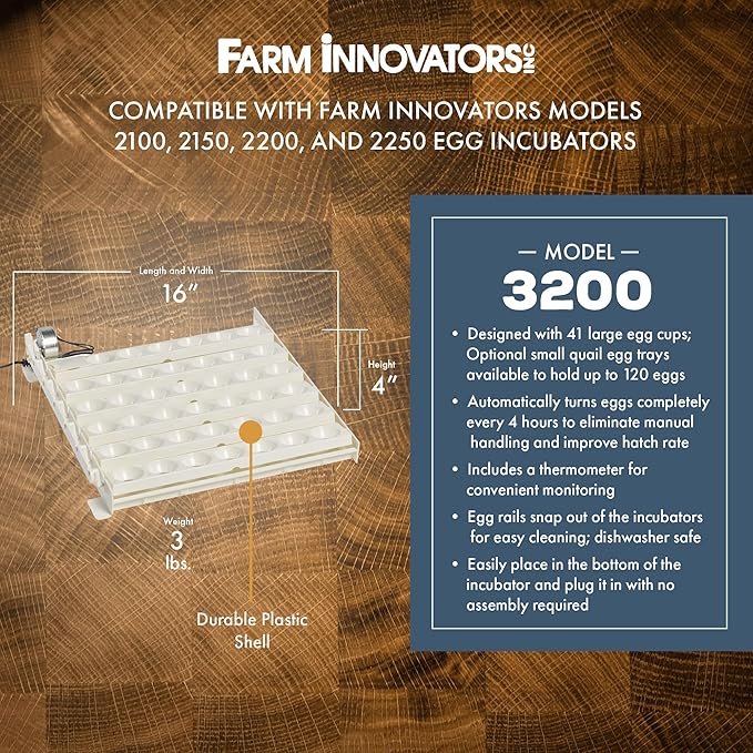 Farm Innovators 3200 Automatic 41 Spot Egg Turner for The Bottom of Incubators to Eliminate Manual Handling and Improve Hatching Rate, White (4 Pack)