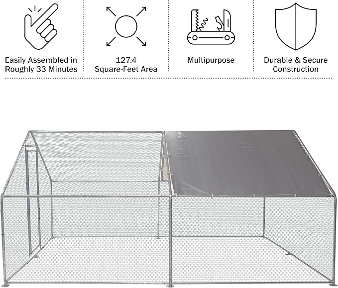 Chicken Coop - Large 13x9x6-Foot Chicken Run with Waterproof Cover and Lockable Door - Metal Chicken Coop for Ducks, Geese, or Rabbits by Pure Garden