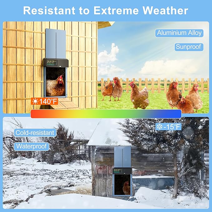Automatic Chicken Coop Door Solar Powered with Programmable Remote, 4 Modes Combo Light and Timer Aluminum Chicken Door with LCD Color Display