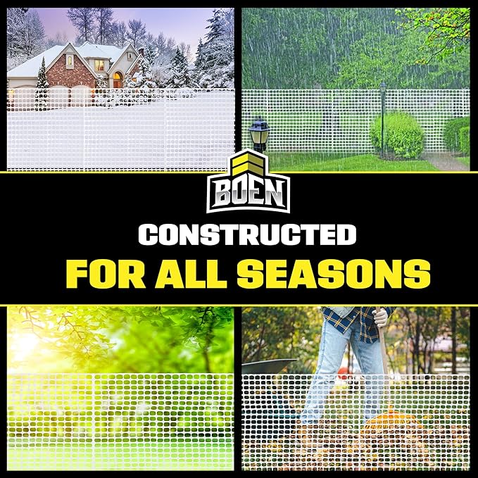 BOEN 4' x 100' White Temporary Fencing, Mesh Snow Fence, Plastic, Safety Garden Netting, Above Ground Barrier, for Deer, Kids, Swimming Pool, Silt, Lawn, Rabbits, Poultry, Dogs