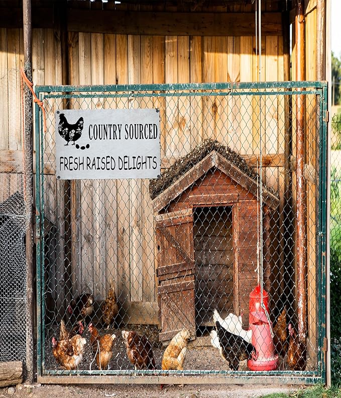 8x12-In Vintage Chicken Wall Sign – “Stroll Around See What You Find” Rustic Metal Art for Farmhouse Kitchen, Chicken Coop, Garden – Weatherproof Aluminum Decor, Funny Country Decor Gift - F