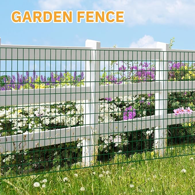 Green Metal Garden Fence, 72inch(H) x 50ft(L), 2 inch x 3 inch,14GA 2/3/4/5/6 Ft Tall Chicken Wire PVC Coated Welded Wire Mesh Roll for Dogs Border Yard Vegetable Plant Protection Poultry Netting