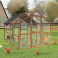 KEIKI Chicken Coop, 9.3 x 6.2 x 6 FT, Large Wooden Chicken Run with Waterproof Cover, Outdoor Walk-in Hen House, for Backyard Farm, Yellow