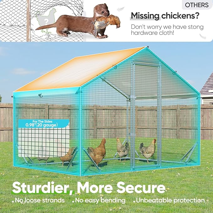 Quictent Advanced Series 6.6x9 ft Metal Chicken Coop Run with Side Hardware Cloth, Large Walk-in Outdoor Poultry Cage Heavy Duty Predator Proof Hen Duck Rabbit Farm Pen House, Waterproof Anti-UV Cover