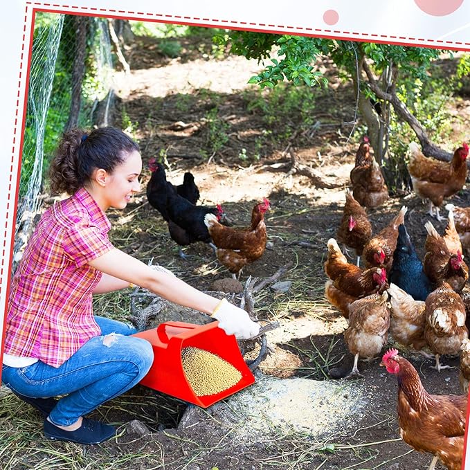 2 Pcs Large Feed Scoop 128 oz Plastic Utility Grain Scoop Ice Seed Enclosed Bucket Shovel with Side Handle for Horse Bird Chicken Livestock Animal Dry Food Restaurant Kitchen(Red)