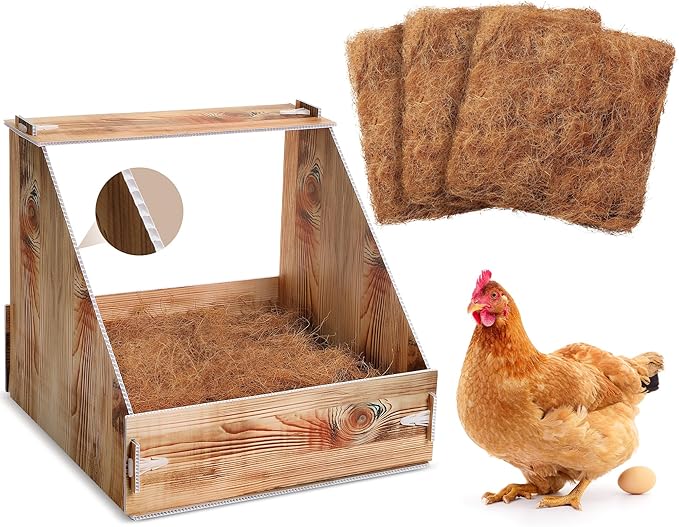 Chicken Nesting Box with 3 Pads for Laying Eggs Plastic Hen Nest Box Wooden Surface Chicken Coop Laying Boxes for Hen Duck Poultry