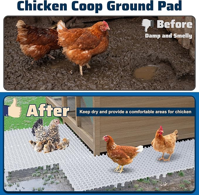 Chicken Coop Ground Pads, 9 Pack Chicken Coop Walking Pads Raise Above Ground Avoid Water and Moisture,Plastic Chicken Coop Mats Fits for Chicken Active or Eating Area,Chicken Coop Accessories