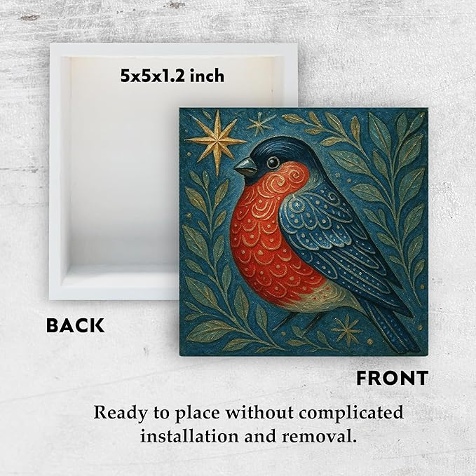 Cardinal Bird Wooden Sign - Navidad Xmas Decoration, Christmas Art Ornament, Bird Christian Wooden Box Sign for Home Kitchen Bathroom Library Table Desk Shelf Decoration, 5x5 Inch