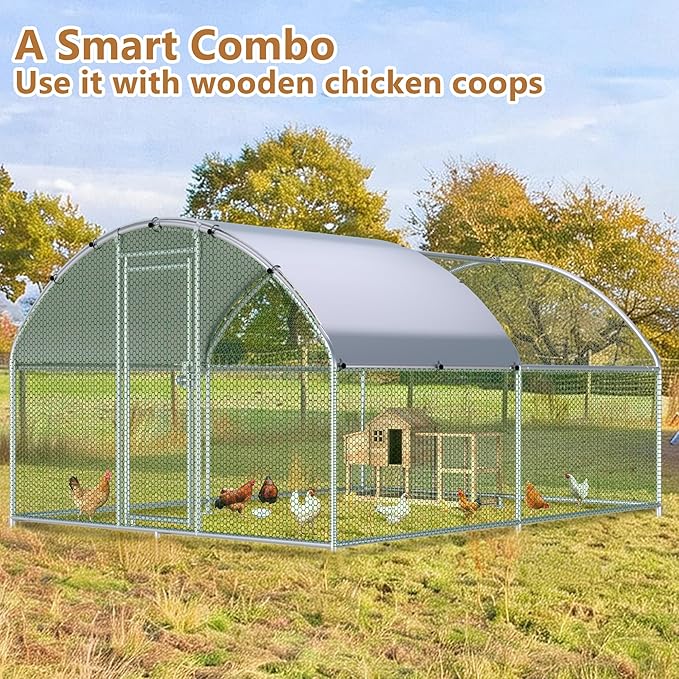 Large Metal Chicken Coop Run, 12.8x9.8x6.2 ft Chicken Runs for Yard with Cover, Walk-in Chicken Pen for 12–18 Hens, Anti-Rust Poultry Cage with Stable Wind-Resistant Dome Roof Design