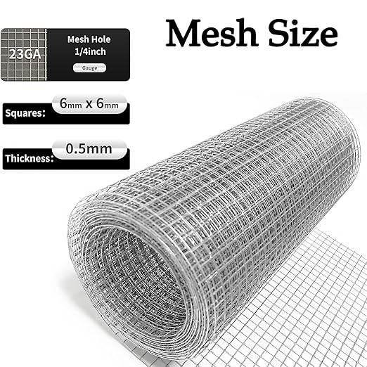 Hardware Cloth 1/4 inch 16inx10ft Galvanized After Welding 23 Gauge,Wire Cloth Wire Mesh Roll Chicken Wire Fence Mesh Roll for Chicken Pen/Coop Fences, Garden Fences,Screen Mesh,Poultry Netting Cage