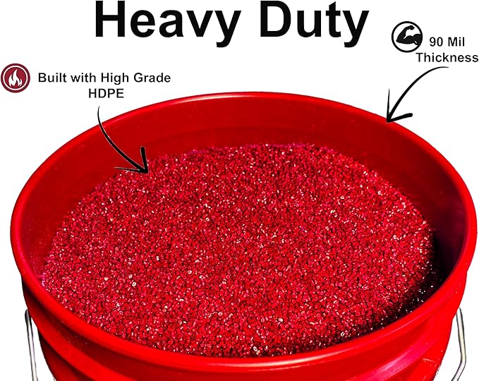 5-Gallon Bucket with Airtight Lid – Made in USA, Food Grade BPA Free Plastic, Heavy Duty Multi-Use, Metal Handle with Grip, Stackable Storage – Red, 1 Pack