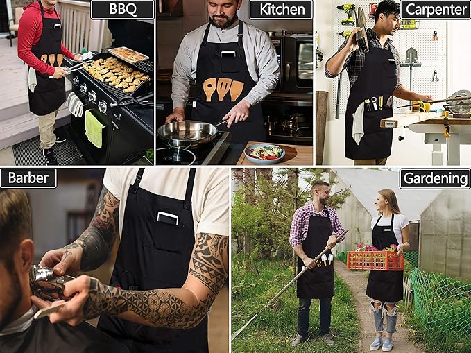 RUVANTI Work Apron for Men, Oil & Water Repellent, Poly Cotton Cross Back Aprons for Women with Pockets, Adjustable up to XXL