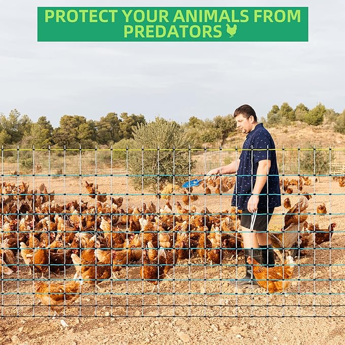 Poultry Netting Electric Fence - 164' L x 47.5" H, Portable Livestock Nets Mesh for Chickens, Ducks, Geese, Turkey, Electric Fencing for Backyards, Homesteaders, Farms, Ranches, Gardens