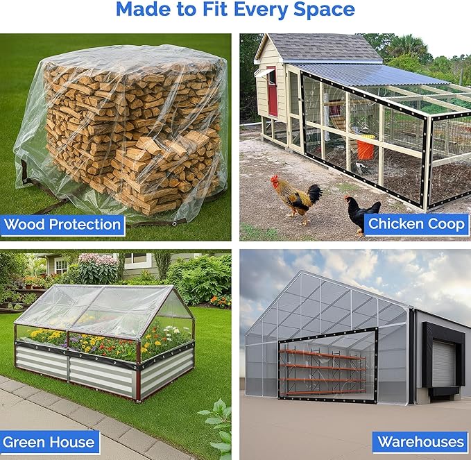 Covers & All Heavy Duty Clear Vinyl Tarp – 20 Mil Waterproof Clear Tarp with Grommets for Patio, Porch, Gazebo, Greenhouse & Chicken Coop (8 x 25 ft)