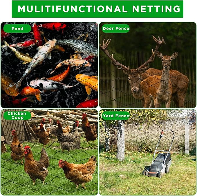 Windyun 1 Pcs 50' x 50' Bird Netting Bird Net Chicken Coop 2.4" Mesh Heavy Duty Deer Fence Aviary Net Reusable Fruit Tree Poultry Barrier for Garden Protection Vineyard Against Hawk Squirrel, Black