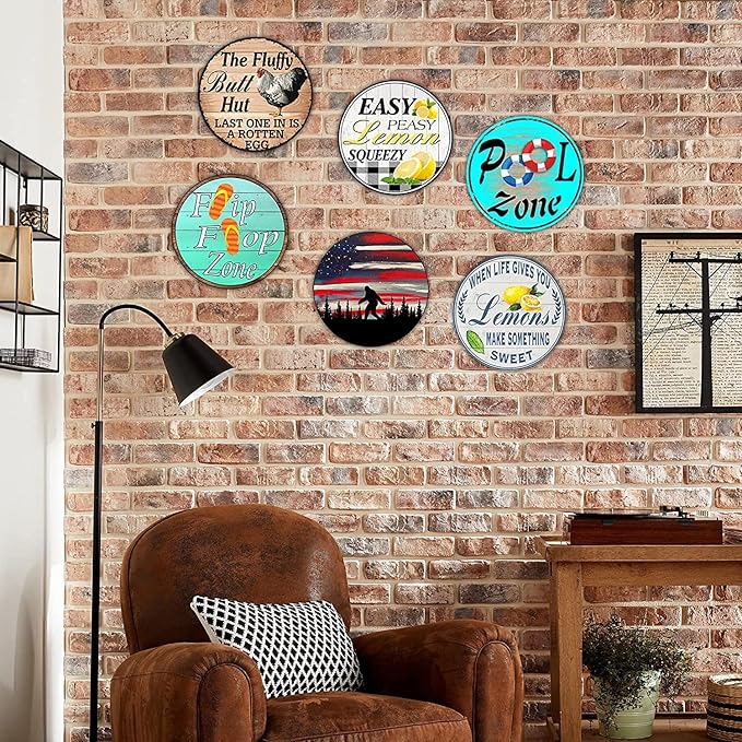 Round Metal Tin Sign Rustic Wall Decor Plaque Rooster Chicken Farm Animal Wreath Sign,Suitable for Home Garden Kitchen Bar Cafe Restaurant Garage Wall Decor Retro Vintage 12x12 Inch