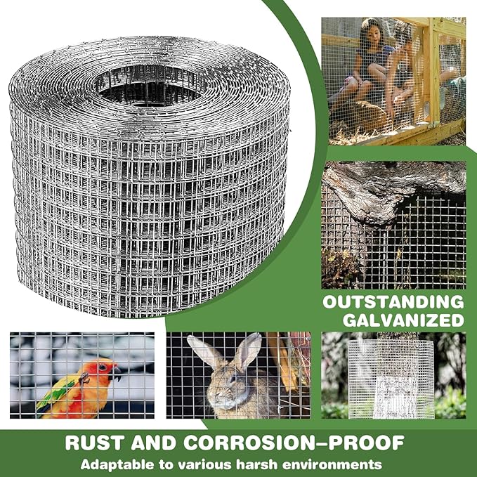 Hardware Cloth 1/4 Galvanized Wire Mesh Roll 16" x 10' (23 GA) - Chicken Wire Fence for Pens, Coops, Rabbit/Snake Fences, Poultry Enclosures, Crafting, and Screen Mesh
