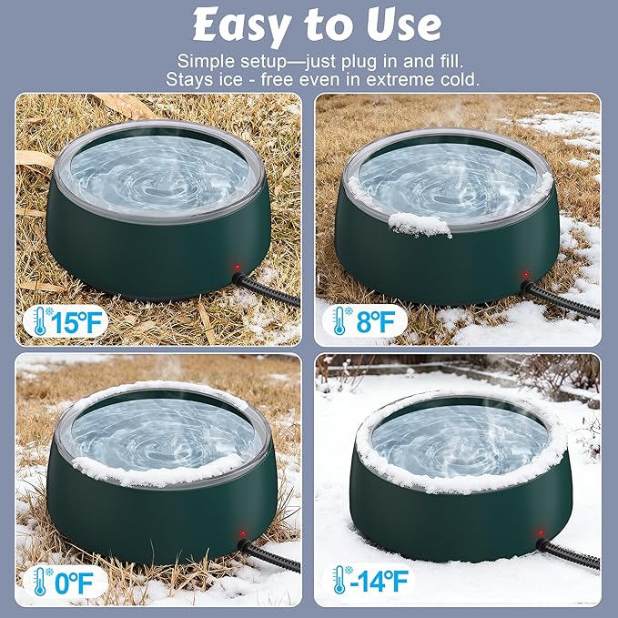 Newget 3L Heated Water Bowl, Outdoor Large Heated Dog Bowls, Outside Waterproof Heated Pet Bowl with Chew Resistant Cord, Smart Thermal Dish Provides Drinkable Water in Winter for Cat, Rabbit, Chicken