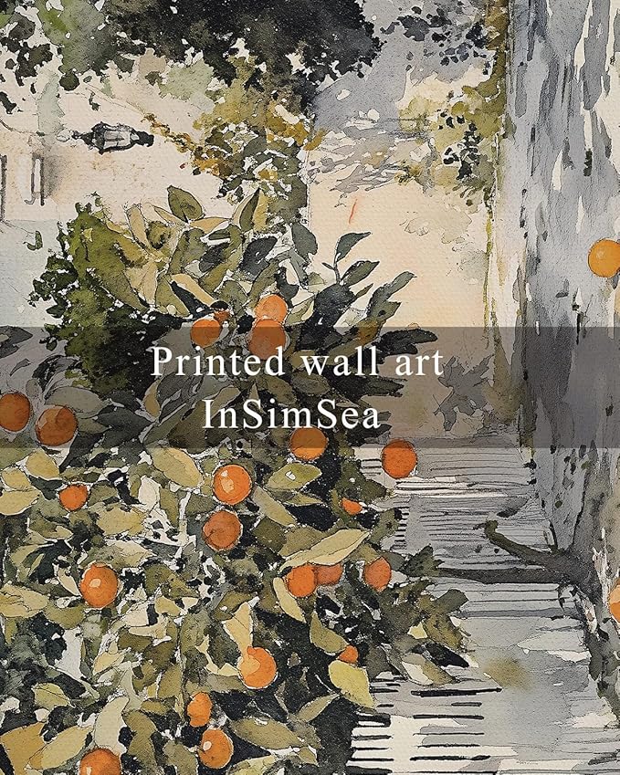 InSimSea Framed Canvas Wall Art Vintage Decor Country Orange Trees Earthy Room Decor Aesthetic Oil Painting Wall Picture Farmhouse Prints Artwork for Kitchen Living Room Bedroom 16x24in