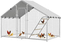 Large Metal Chicken Coop with Roosting Perch, UV-Resistant and Waterproof Cover, Chicken Run Outdoor Walk-in Cage Rabbit Duck Hen House for Yard Farm Use Spire Roof (10’ W x 4.9’ L x 6.4’ H)