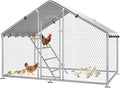 Large Metal Chicken Coop with Roosting Perch, UV-Resistant and Waterproof Cover, Chicken Run Outdoor Walk-in Cage Rabbit Duck Hen House for Yard Farm Use Spire Roof (10’ W x 4.9’ L x 6.4’ H)