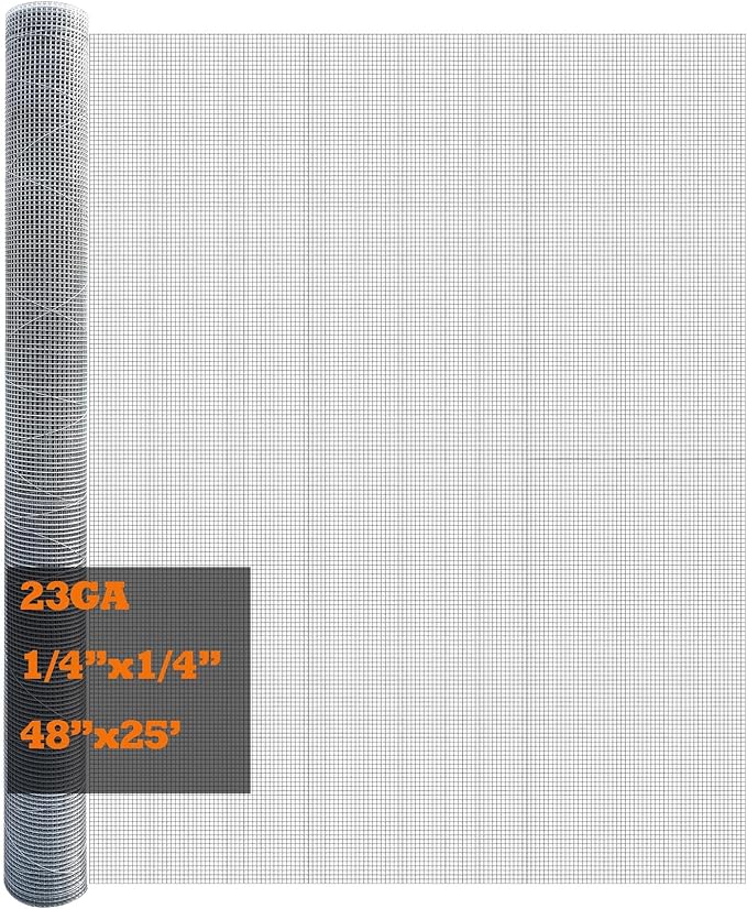 Galvanized After Welding Hardware Cloth 48 in x 25 ft - 1/4 x1/4 inch Mesh 23GA