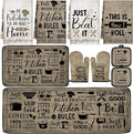 10 Pcs Attractive Style Kitchen Dish Towels Rugs Oven Mitts and Pot Holders Set Farmhouse Kitchen Decor Set for Women Mom Daughter Gift Cooking Baking Grilling (Rustic Farmhouse)